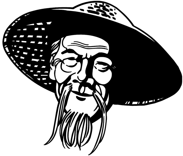 Oriental man in straw hat vinyl sticker. Customize on line. People Religions Countries 070-0331